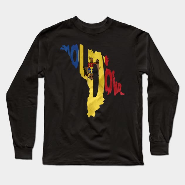 Moldova Typo Map Long Sleeve T-Shirt by inspirowl